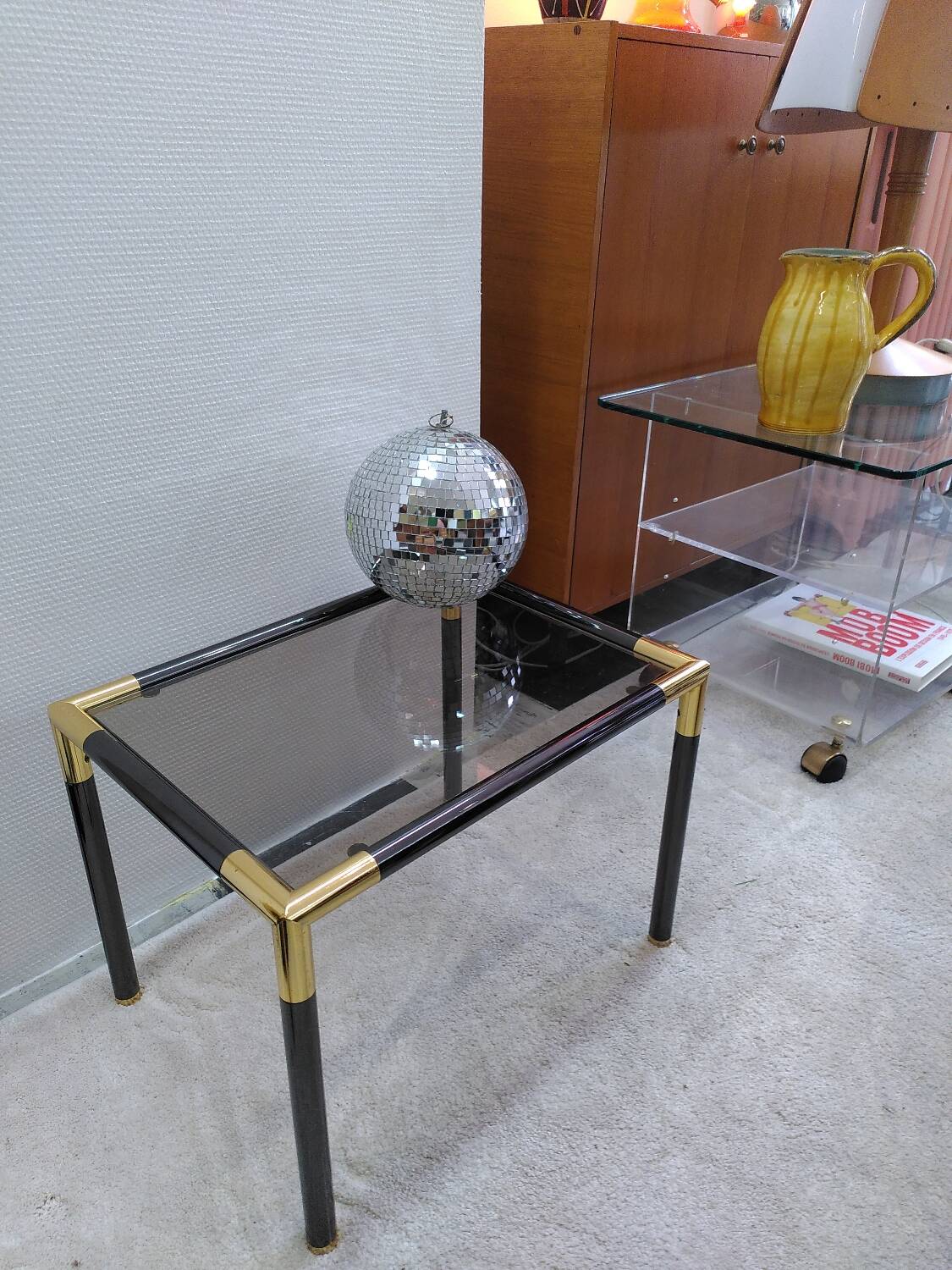 Vintage side table, gold metal
