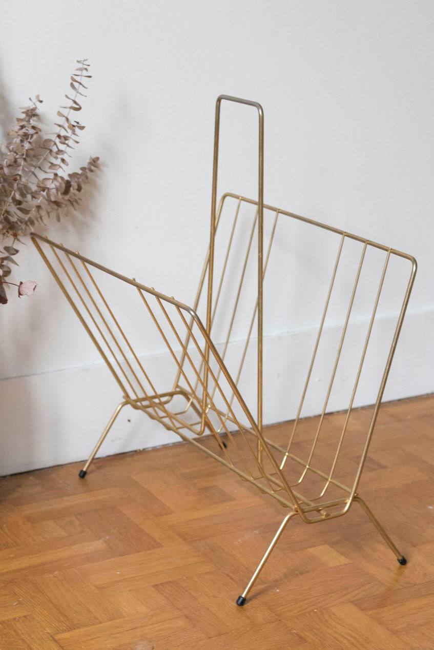 Vintage magazine holder in gold metal