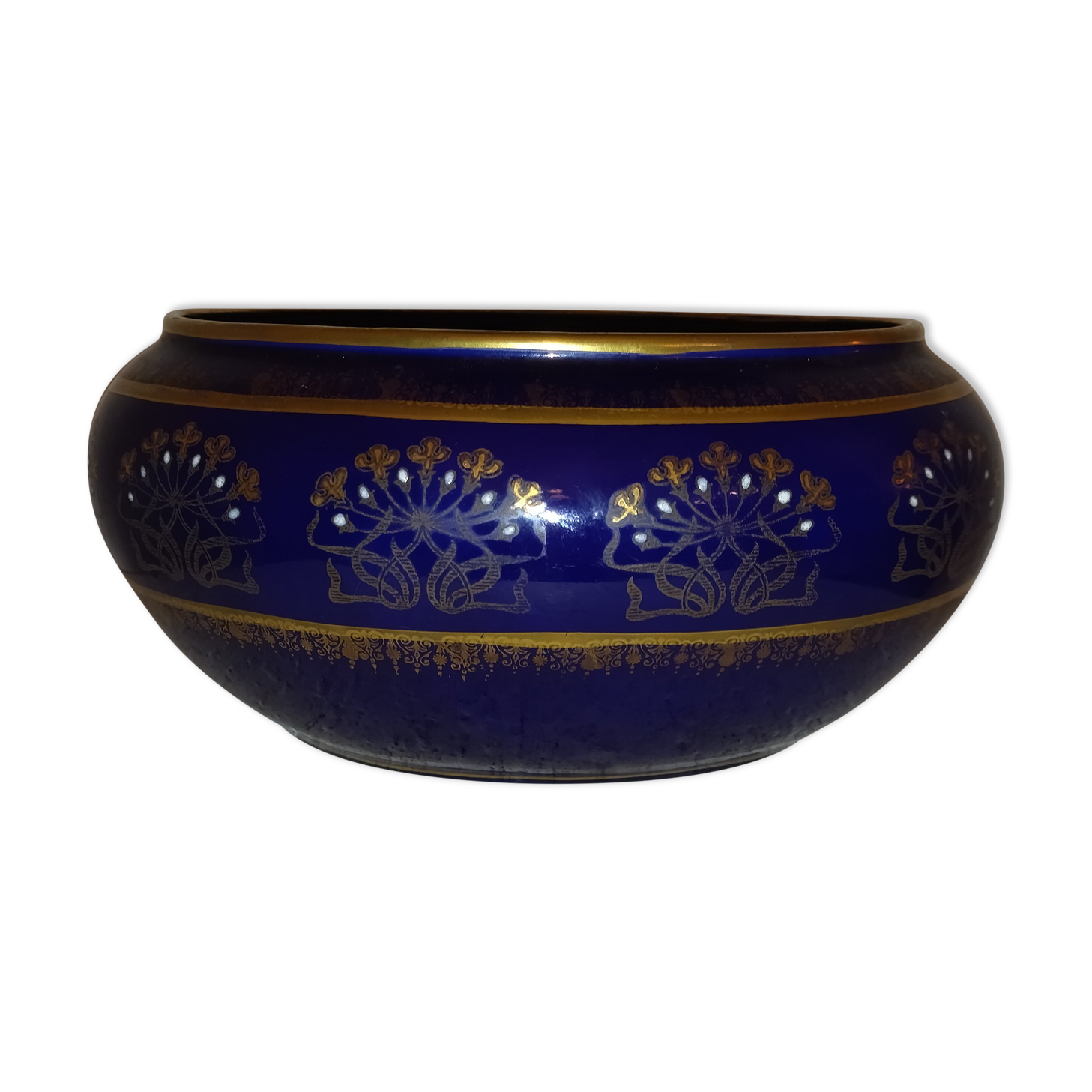 Planter vase or potenware cache enamels art-nouveau 1900