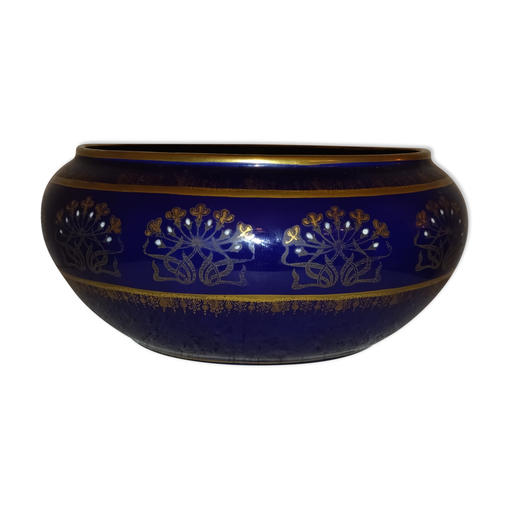 Jardinière vase ou cache pot faïence émaux art-nouveau 1900 | Selency