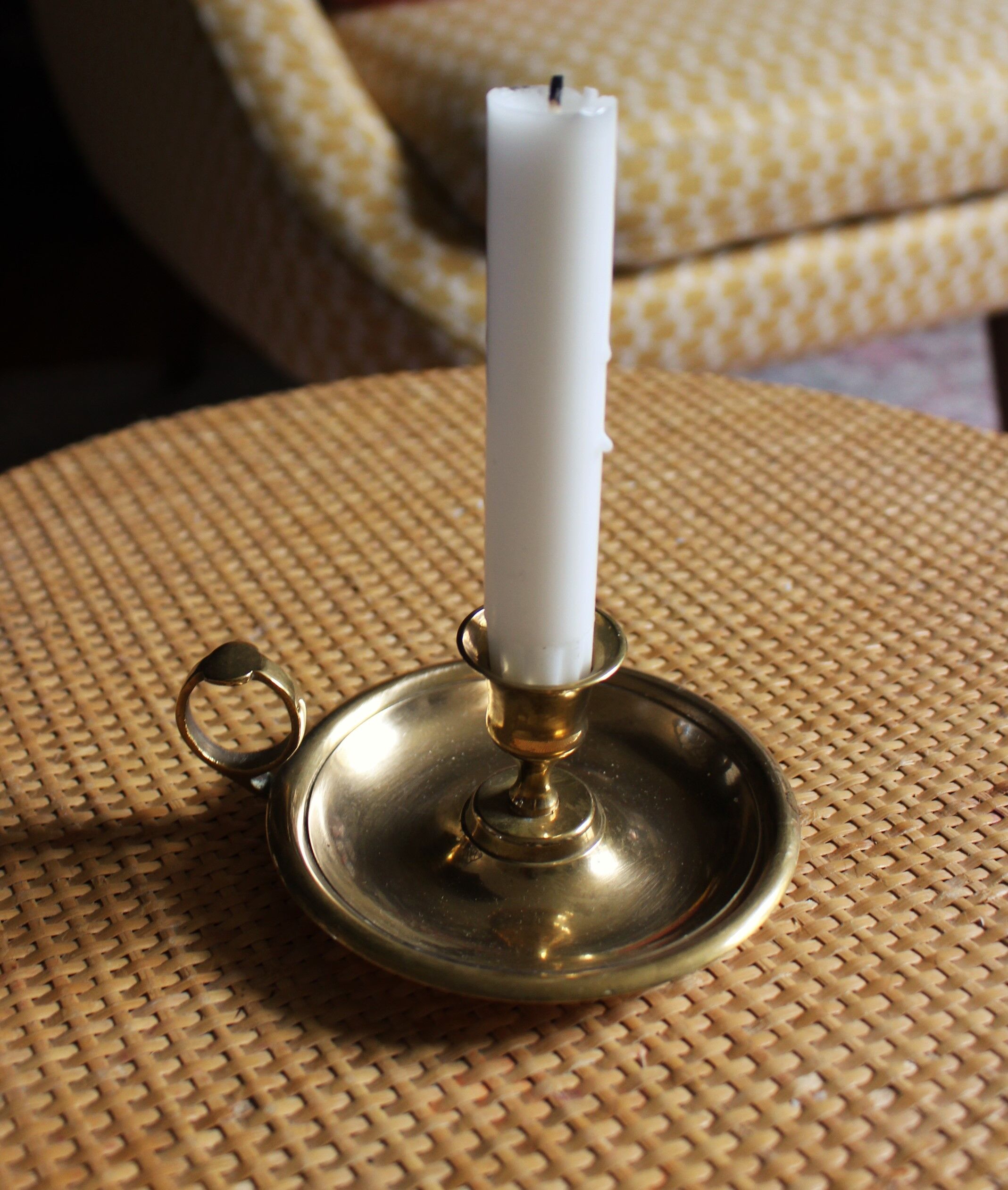 Brass candle holder cellar rat round handle