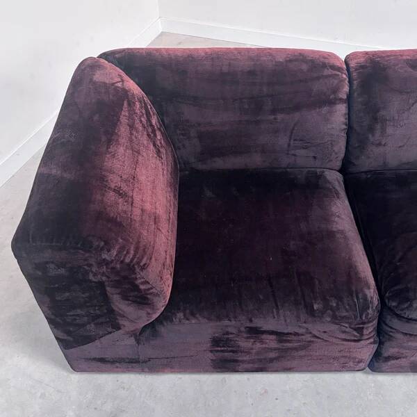 Dark aubergine velvet modular sofa, 1970s