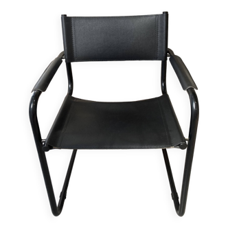 Armchair in black lacquered metal