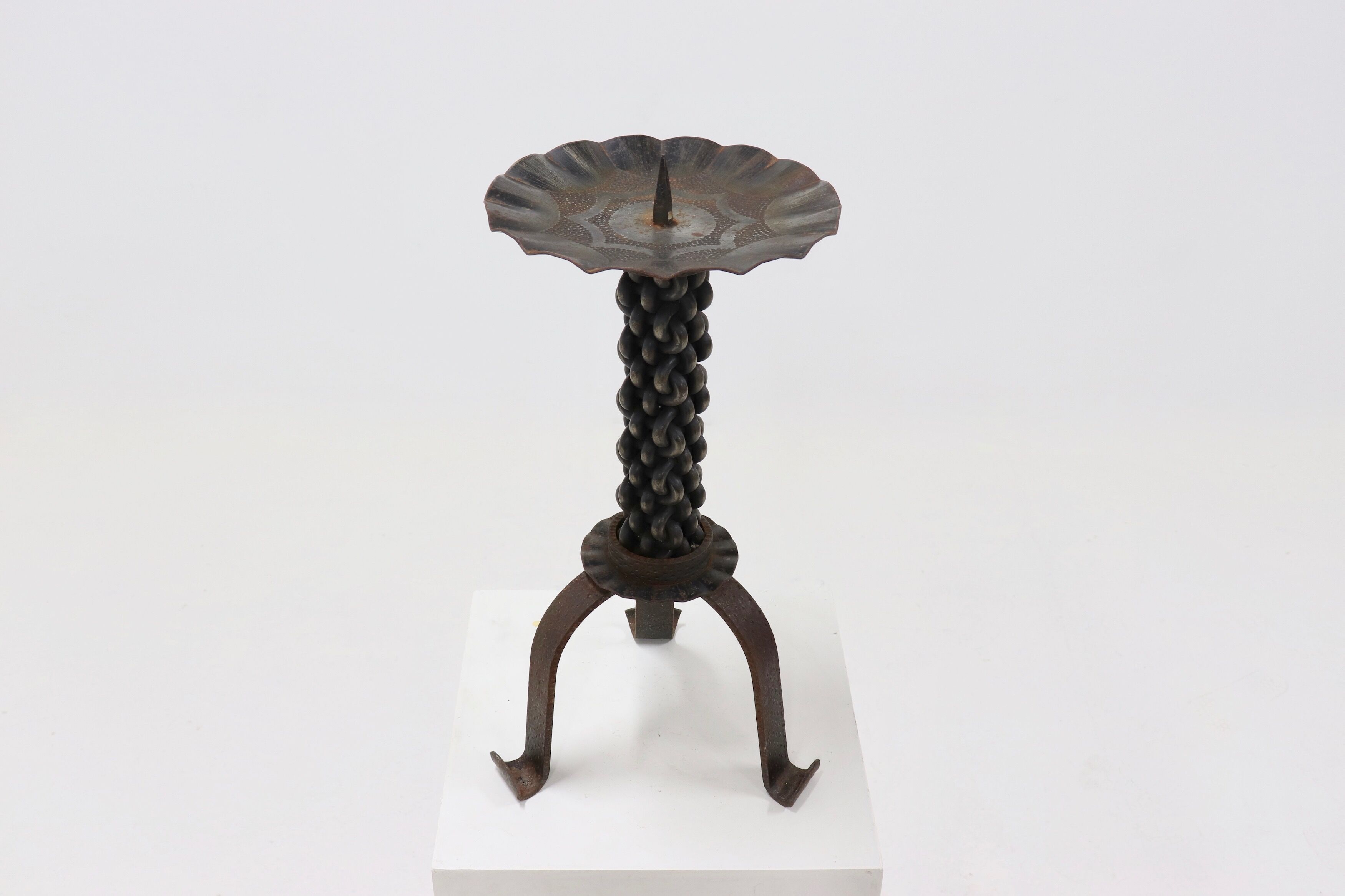 Brutalist Sculptural Wrought Iron Candle Holder 1960s