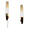 Brass and opaline glass cylindershaped wall lamp pair by Asea - Sweden 1950s