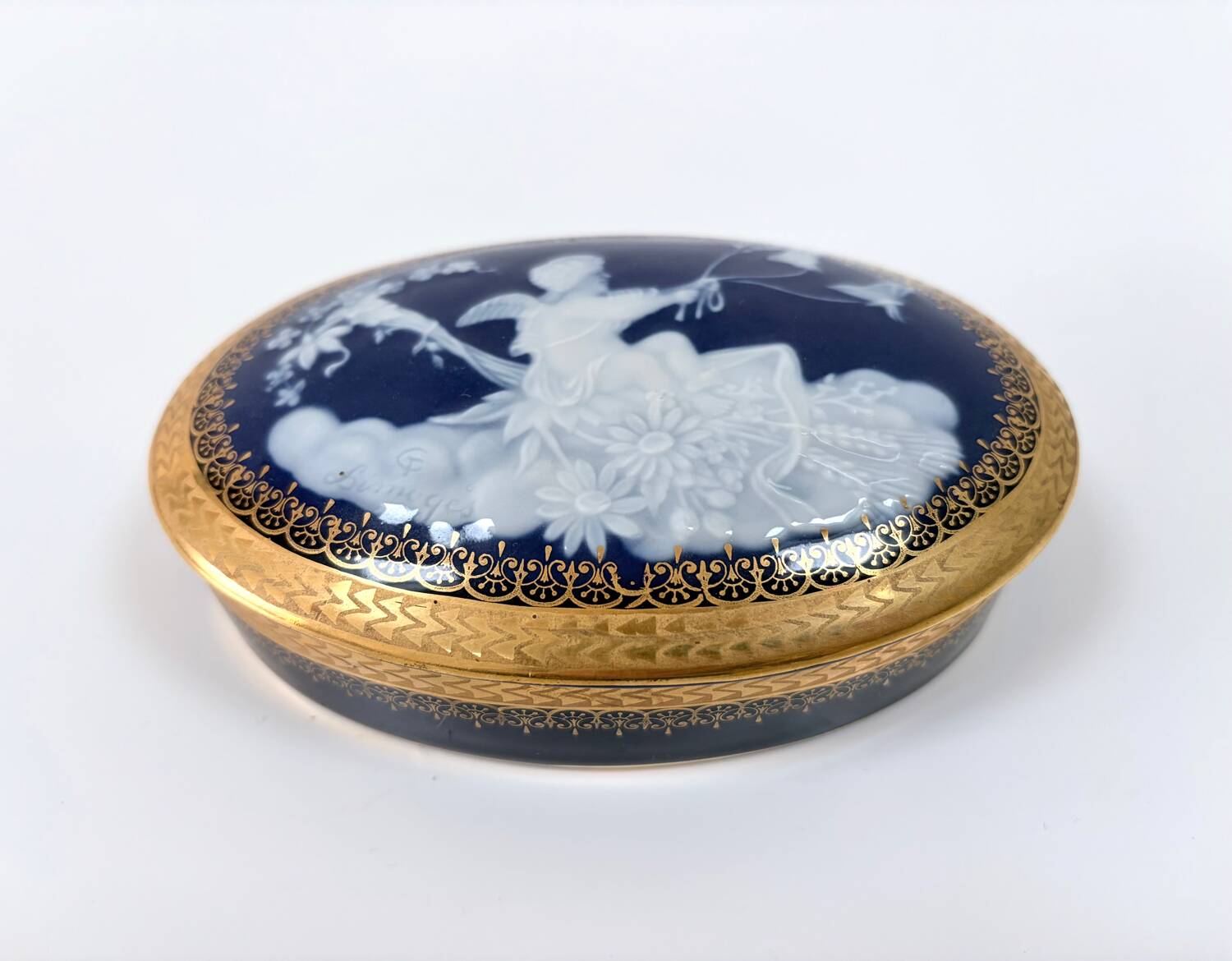 Limoges porcelain bonbonnière signed E. Chalais, 1950