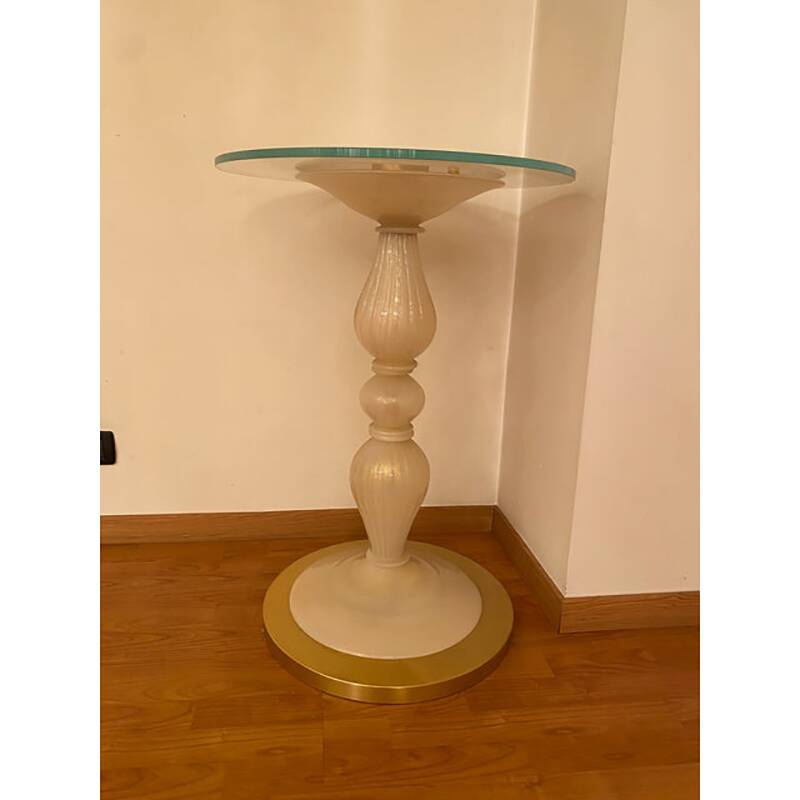 1990s Italian Venetian White and Gold Murano Glass Style Coffee Table