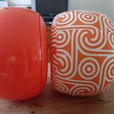 2 vintage inflatable poufs in orange plastic