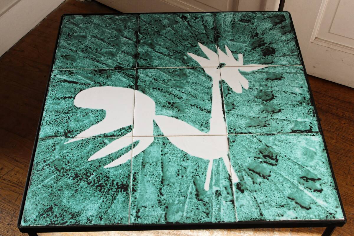 Vintage ceramic coffee table; rooster motif