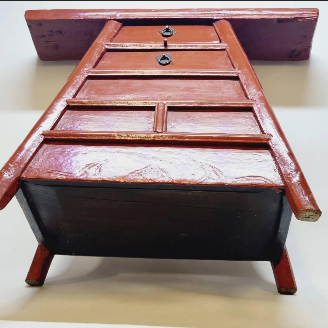 Old chinese barber hairdresser stool 19th xixth century in lacquered wood