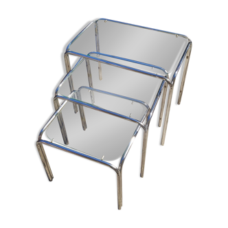 Three glass and chrome nesting tables