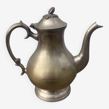 Large old English 19th century gilded metal teapot