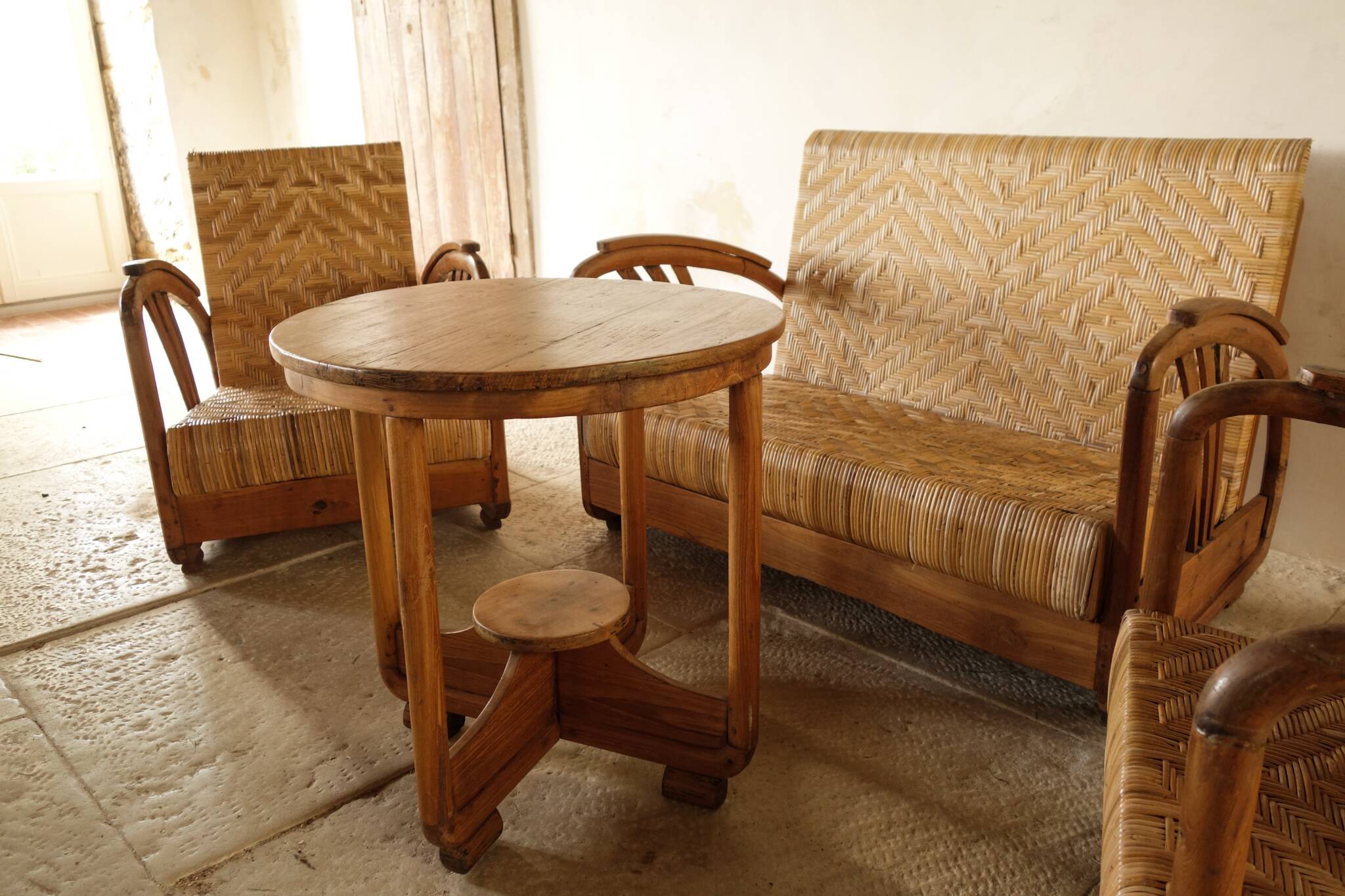 Art Deco Rattan and Teak Living Room Set from the 40s-50s.