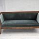 1950s, Danish 3-seater sofa, green/blue furniture velour, ash wood.