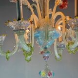 Multi-Colored Murano Glass Venetian Chandelier, Six Light Arms, Circa 1900