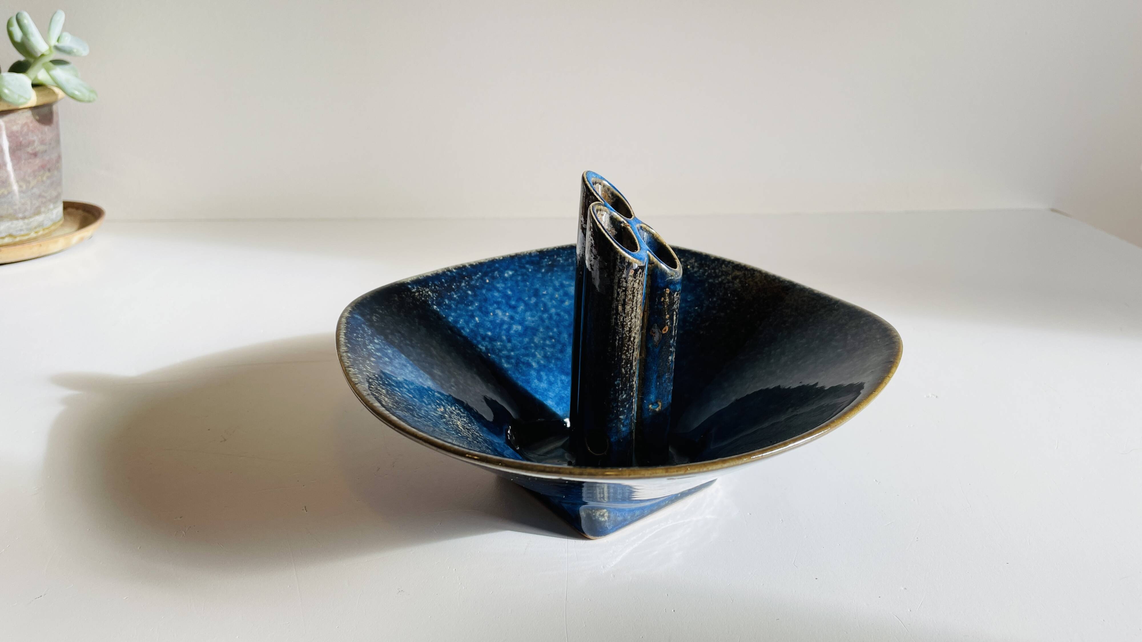 Vase céramique bleue vintage