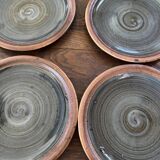 6 flat plates by Pierre Digan stoneware from the 70s