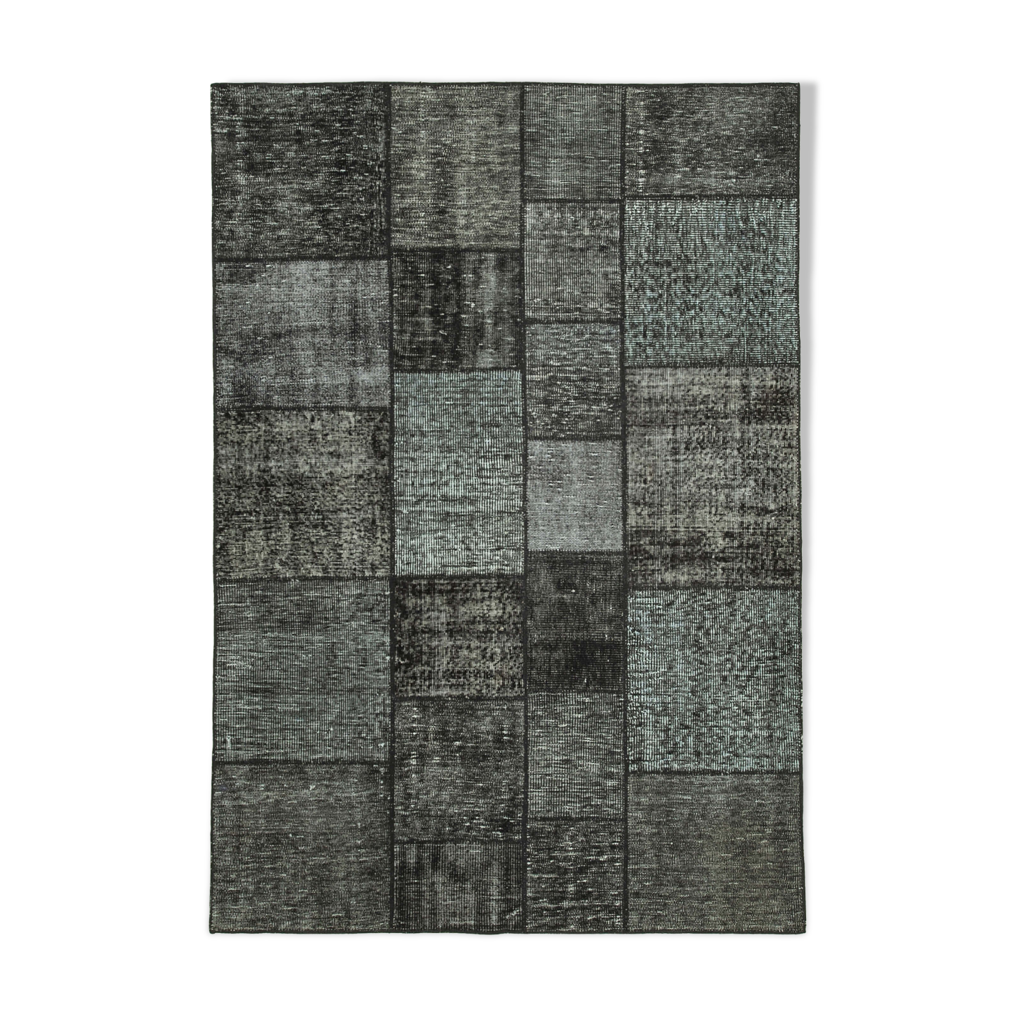 Hand-Knotted Oriental Overdyed 171 cm x 246 cm Black Patchwork Carpet