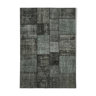 Hand-Knotted Oriental Overdyed 171 cm x 246 cm Black Patchwork Carpet