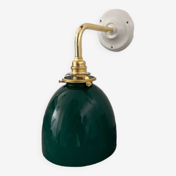 Green opaline wall light with ceramic base