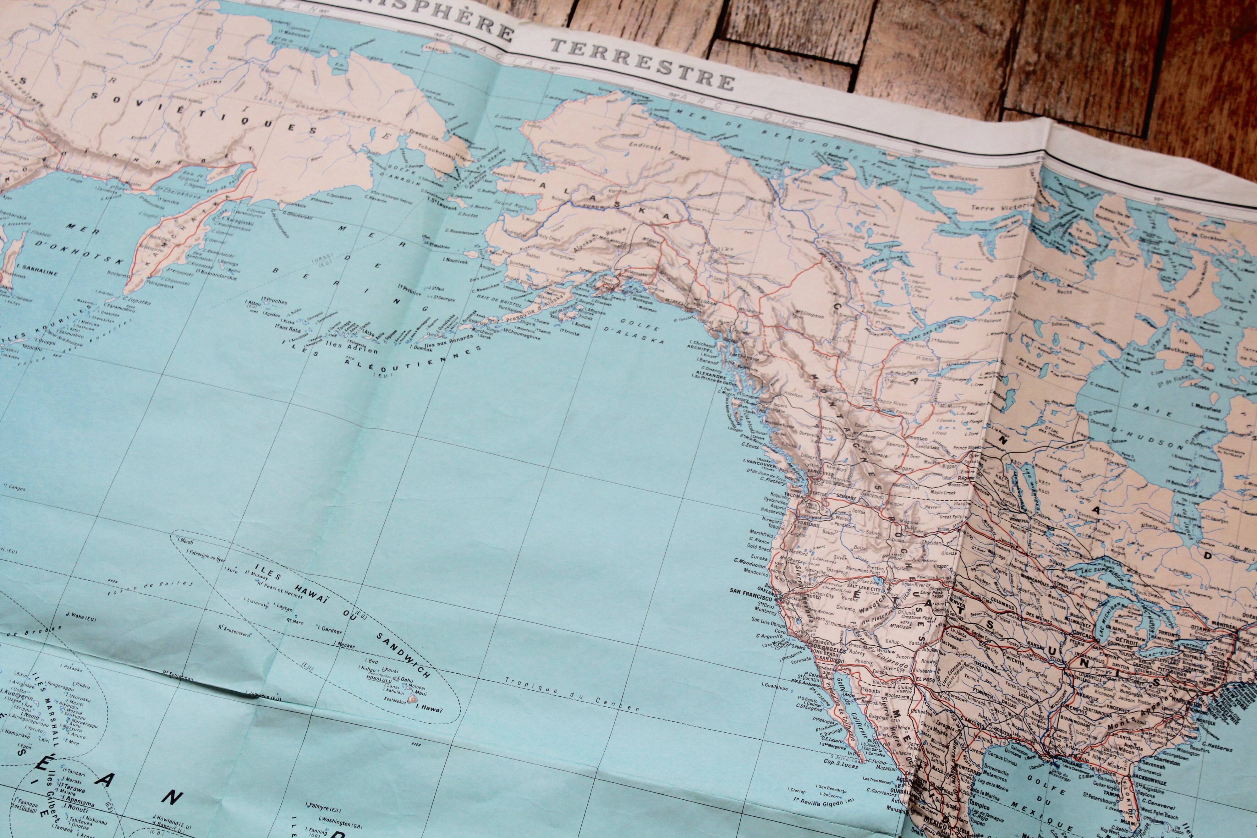 Large terrestrial planisphere "pacific ocean"