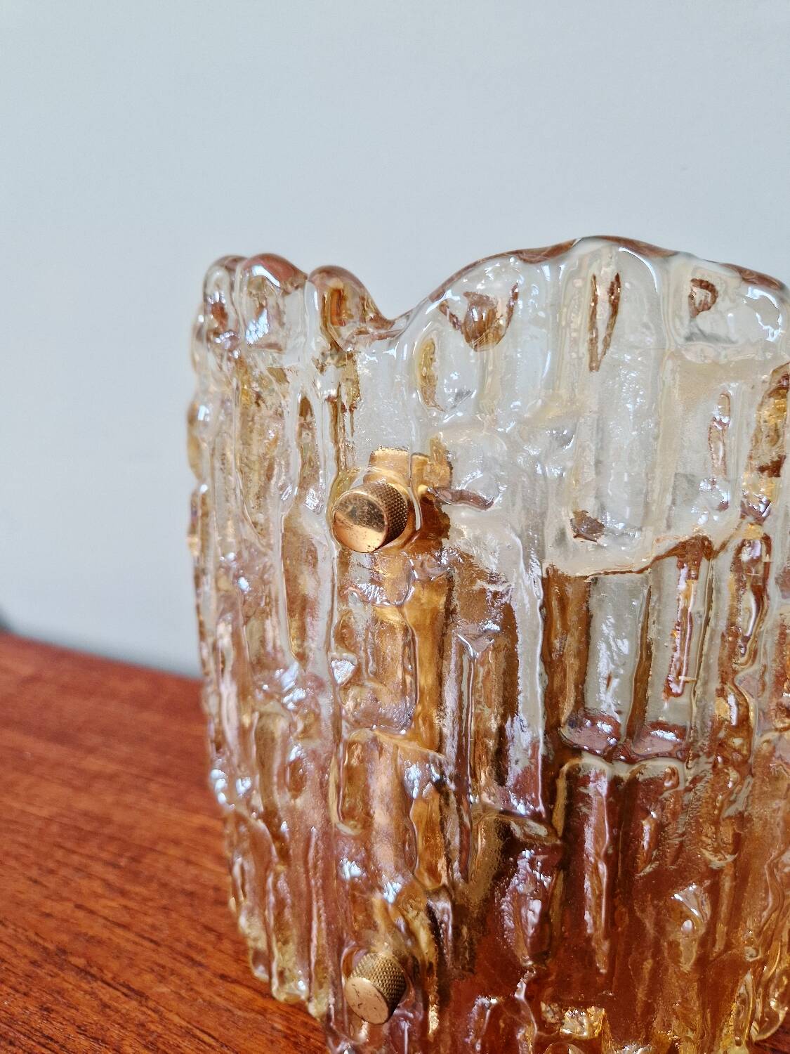 Amber glass wall lamp, design by Carl Fagerlund, Orrefors, 1960.