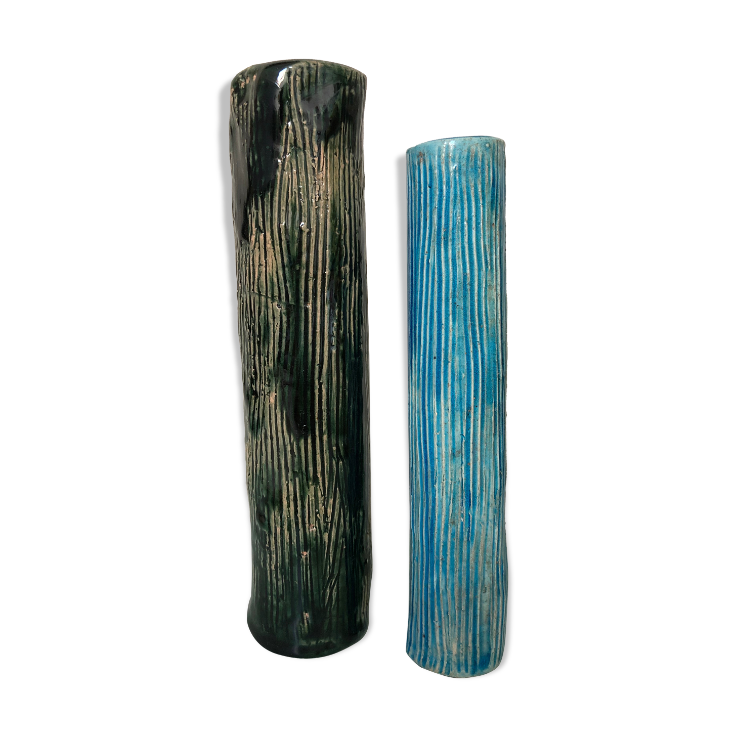 Two enamelled tubular vases