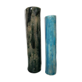 Two enamelled tubular vases