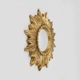 Gold Sunburst Mirror in Resin with Convex Mirror, France, 1960s