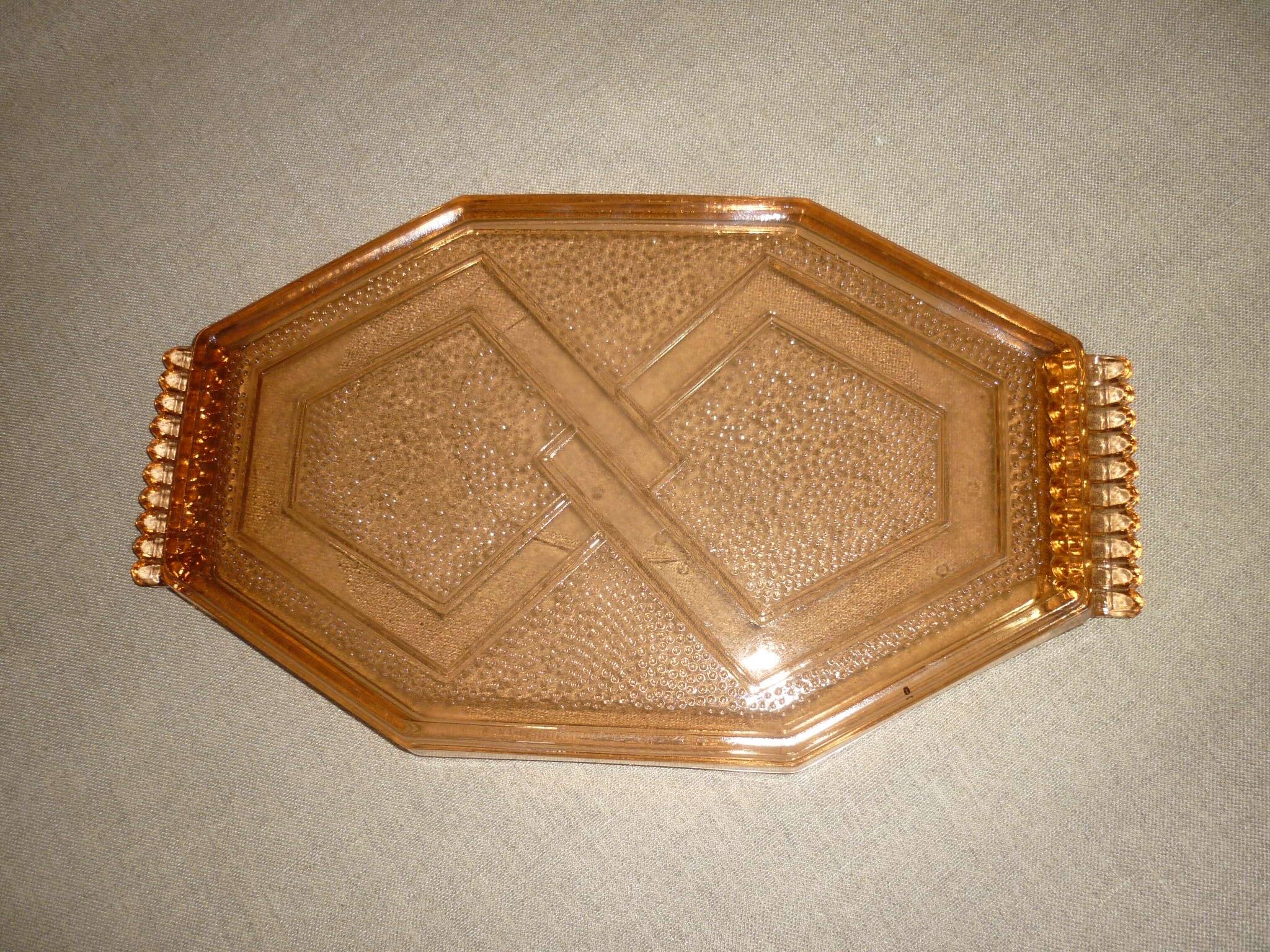 Transparent art-deco pink glass dish