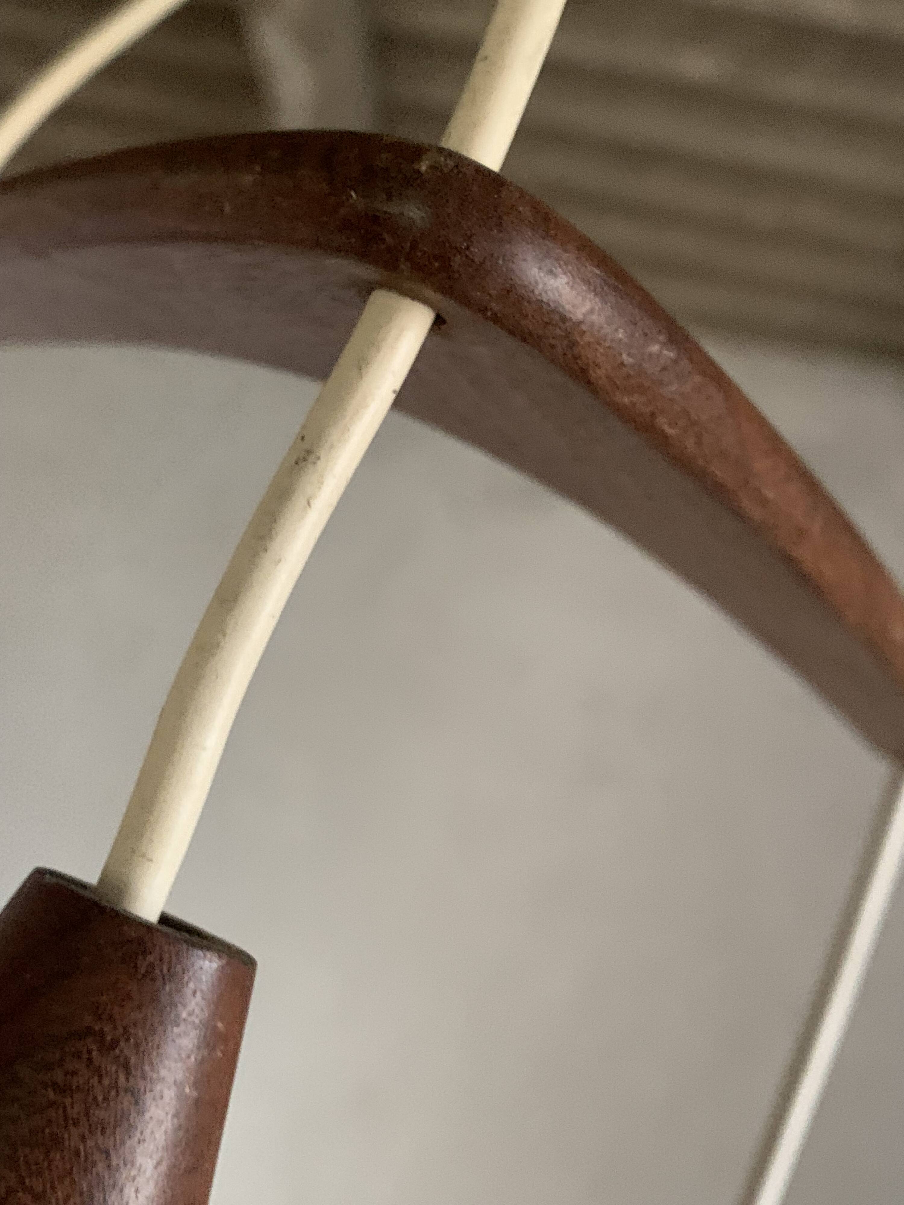 Vintage Scandinavian boomerang pendant light in teak and rope