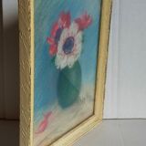 Pastel encadré "Les anémones" vintage