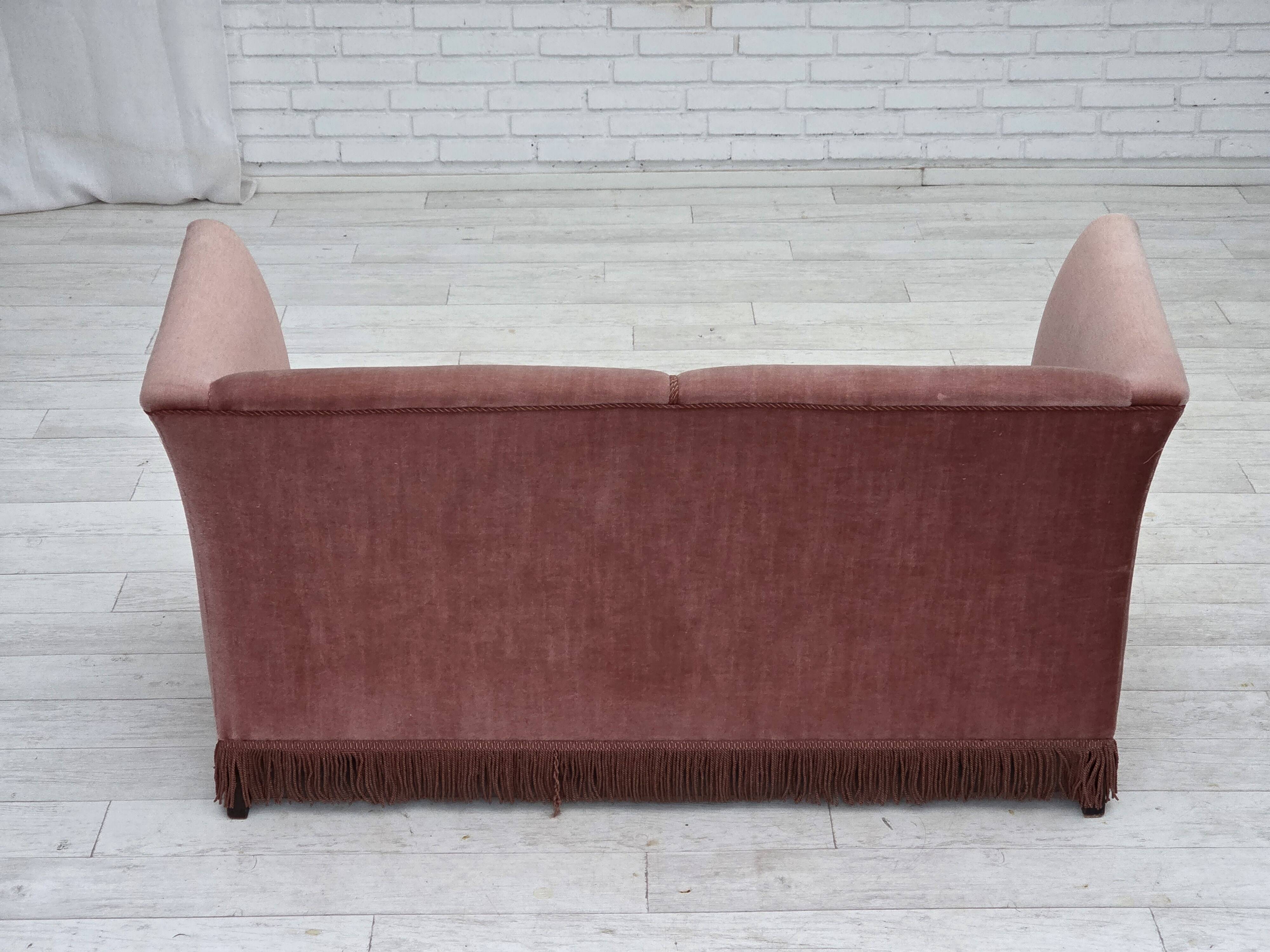 1970s, Danish 2-seater sofa, original salmon pink furniture velour.
