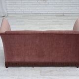 1970s, Danish 2-seater sofa, original salmon pink furniture velour.