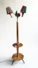 Tripod floor lamp in oak and brass, three lights