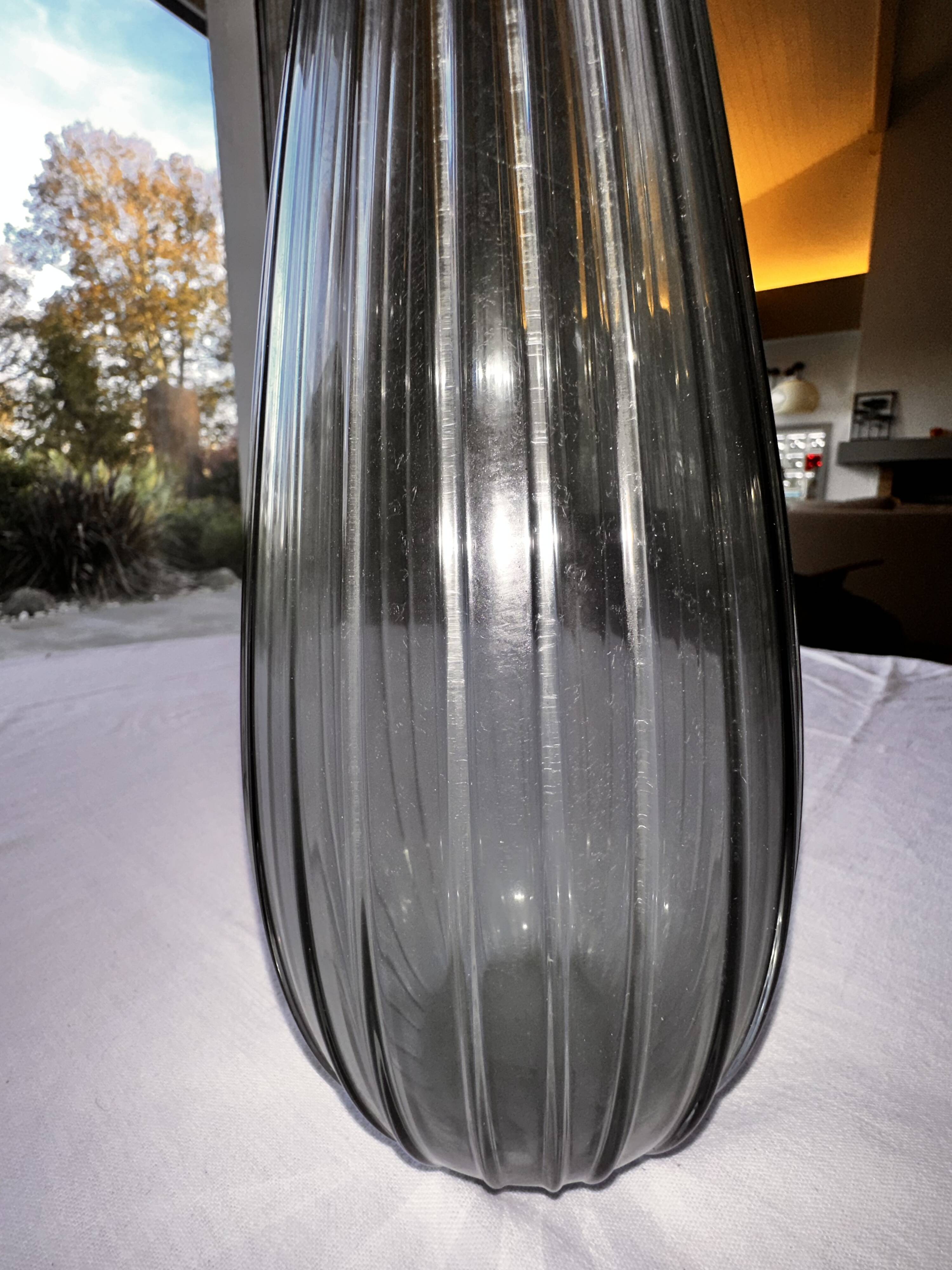 Salviati soliflore vase Aria Piccolo model in blue gray ribbed glass