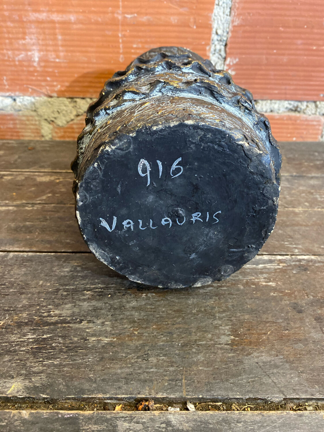 Vintage 1970s Black Ceramic Vase from VALLAURIS #D695