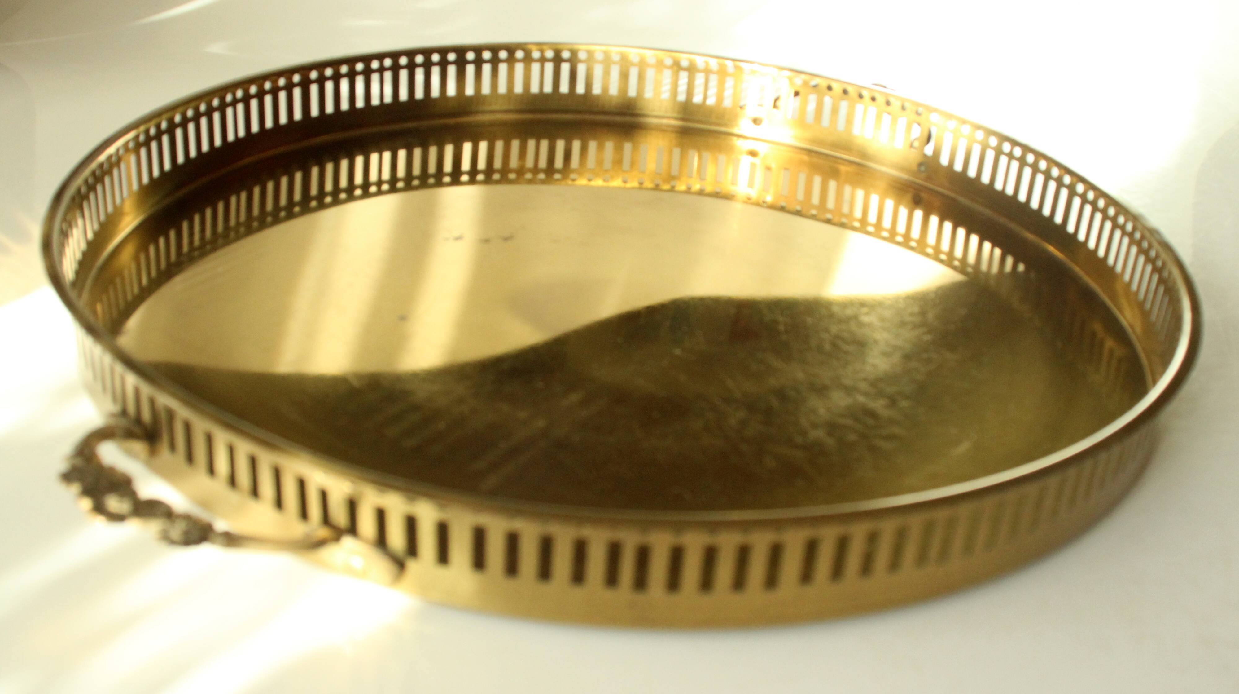Solid brass tray with handles