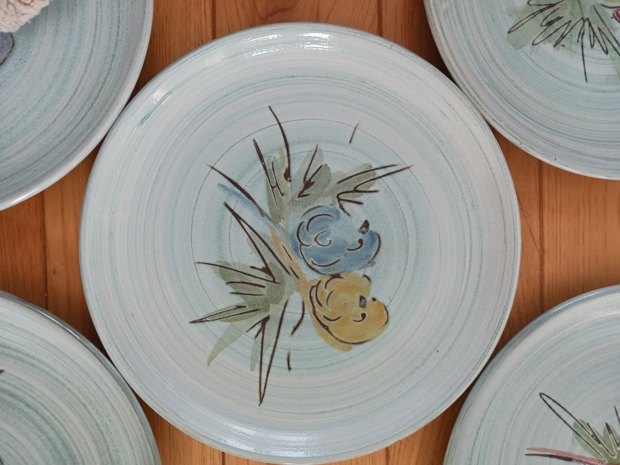 Glazed ceramic plates, signed Camos Vallauris.