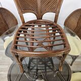 Set with table and four chairs in wicker and bamboo by Vivai Del Sud, 1970