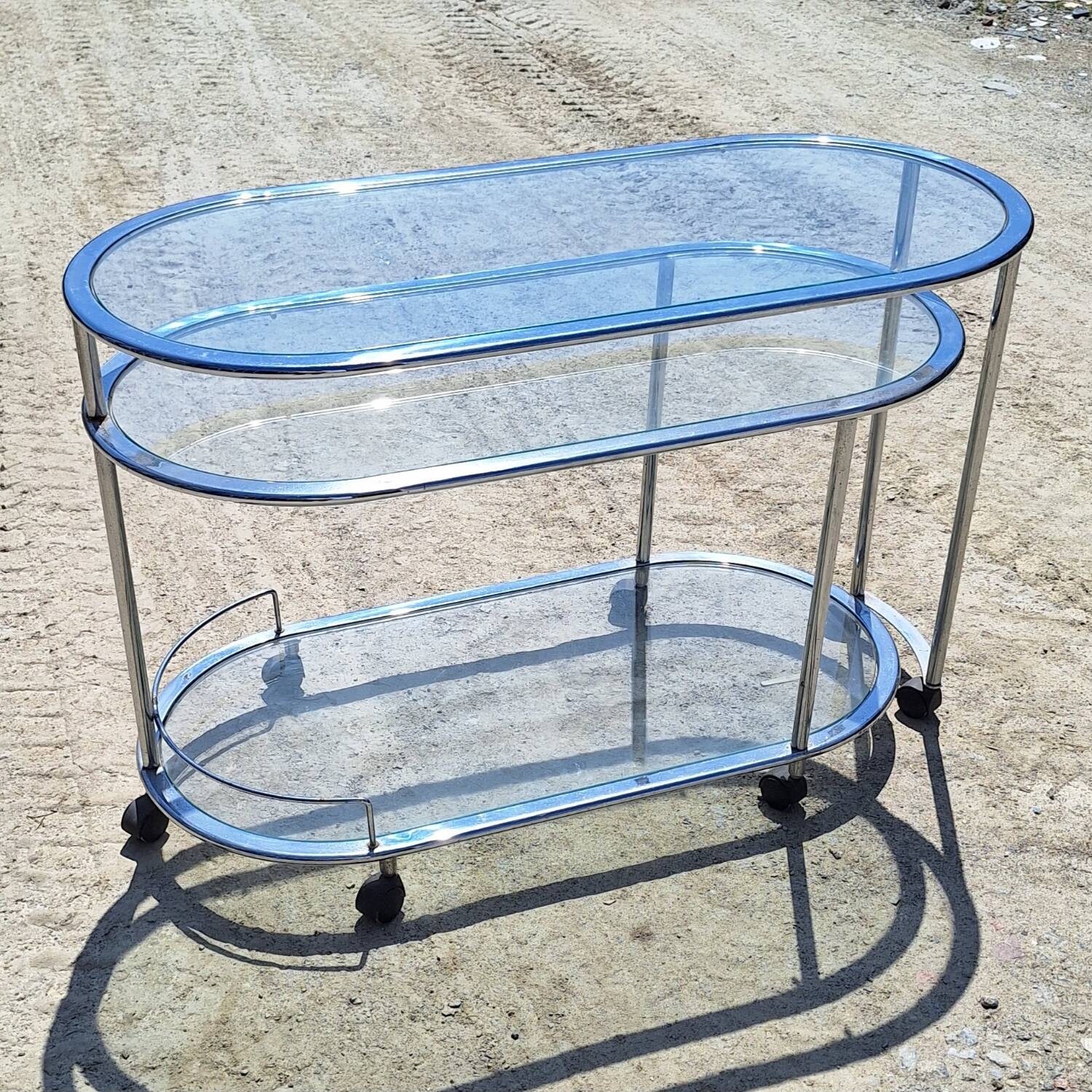 1970s chrome metal serving cart
