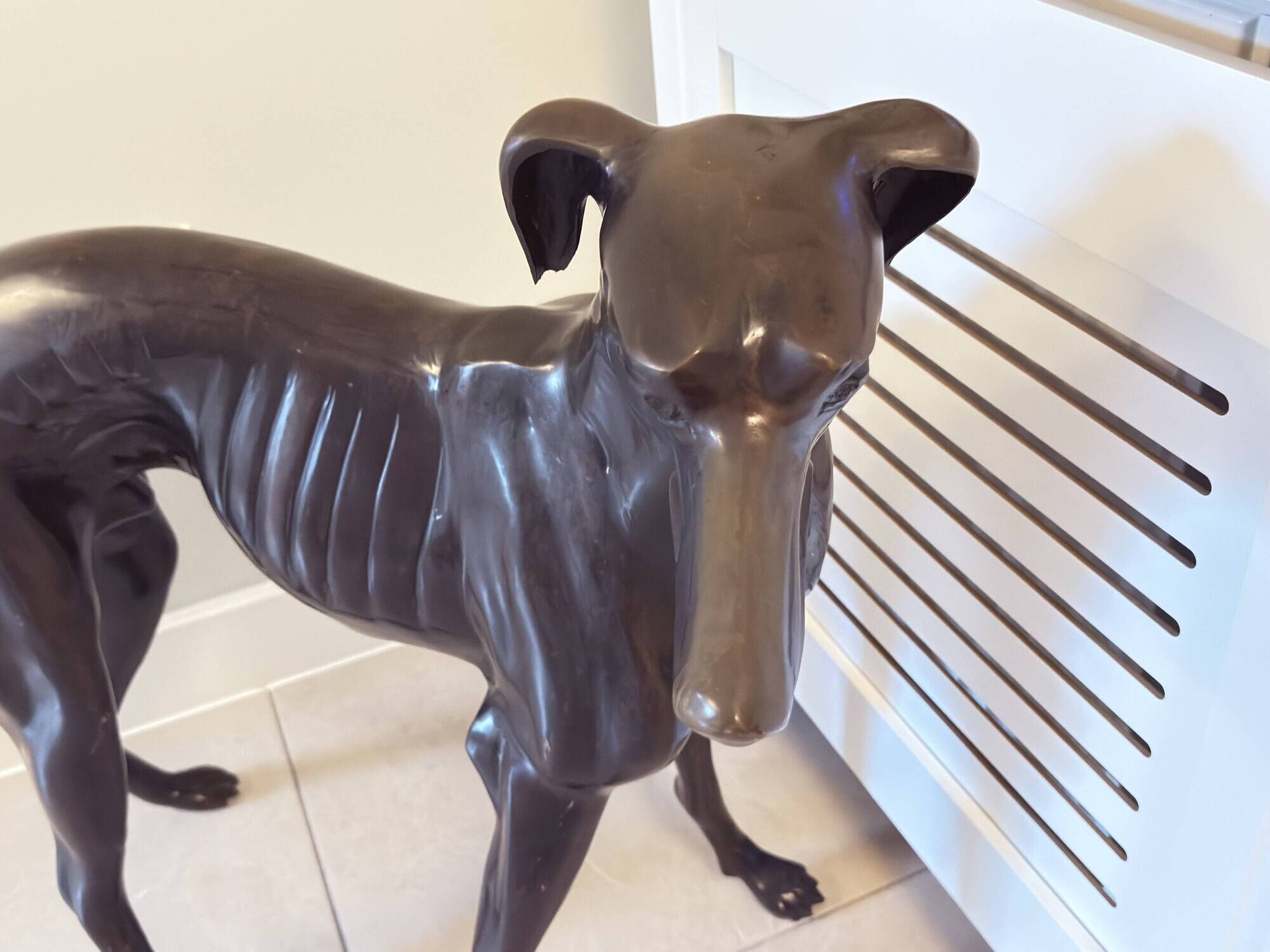 Monumental Bronze Statue of an Italian Greyhound / Whippet – Large Antique Sculpture Representing a Dog