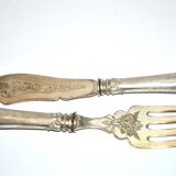 Service à poisson en Argent fourré ancien - Couvert de service gravé et guilloché Napoléon III