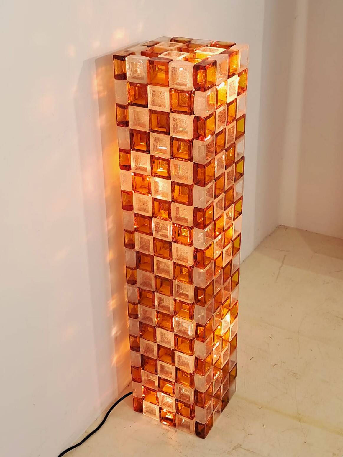Floor Lamp in Amber and Crystal Pulegoso Glass by Poliarte, Italy, 1970s