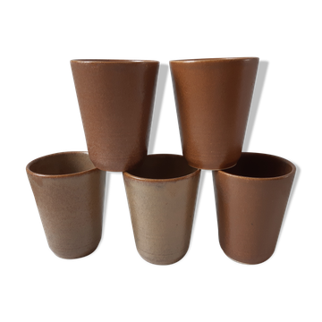 Set of 5 glasses in Digoin stoneware years 60-70