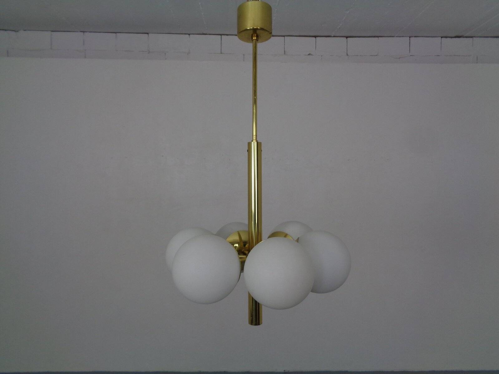 Sputnik brass and glass ceiling chandelier from Kaiser Idell / Kaiser Leuchten, Germany, 1960s