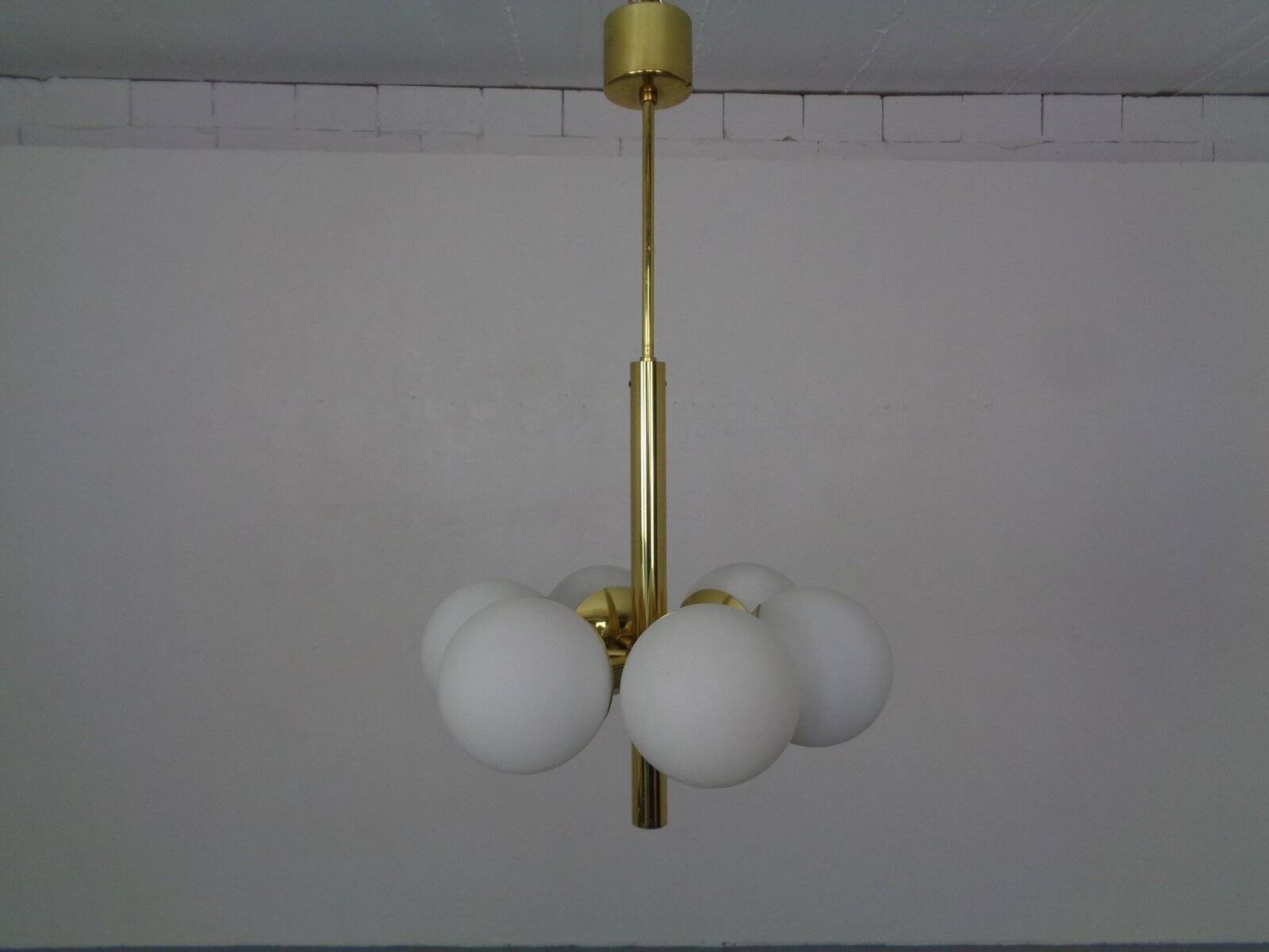 Sputnik brass and glass ceiling chandelier from Kaiser Idell / Kaiser Leuchten, Germany, 1960s