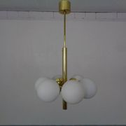 Sputnik brass and glass ceiling chandelier from Kaiser Idell / Kaiser Leuchten, Germany, 1960s