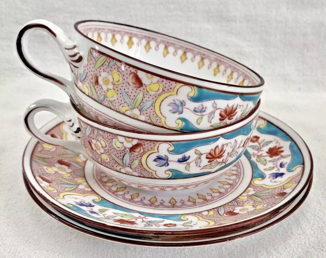 2 old Sarreguemines Minton porcelain tea cups + saucers
