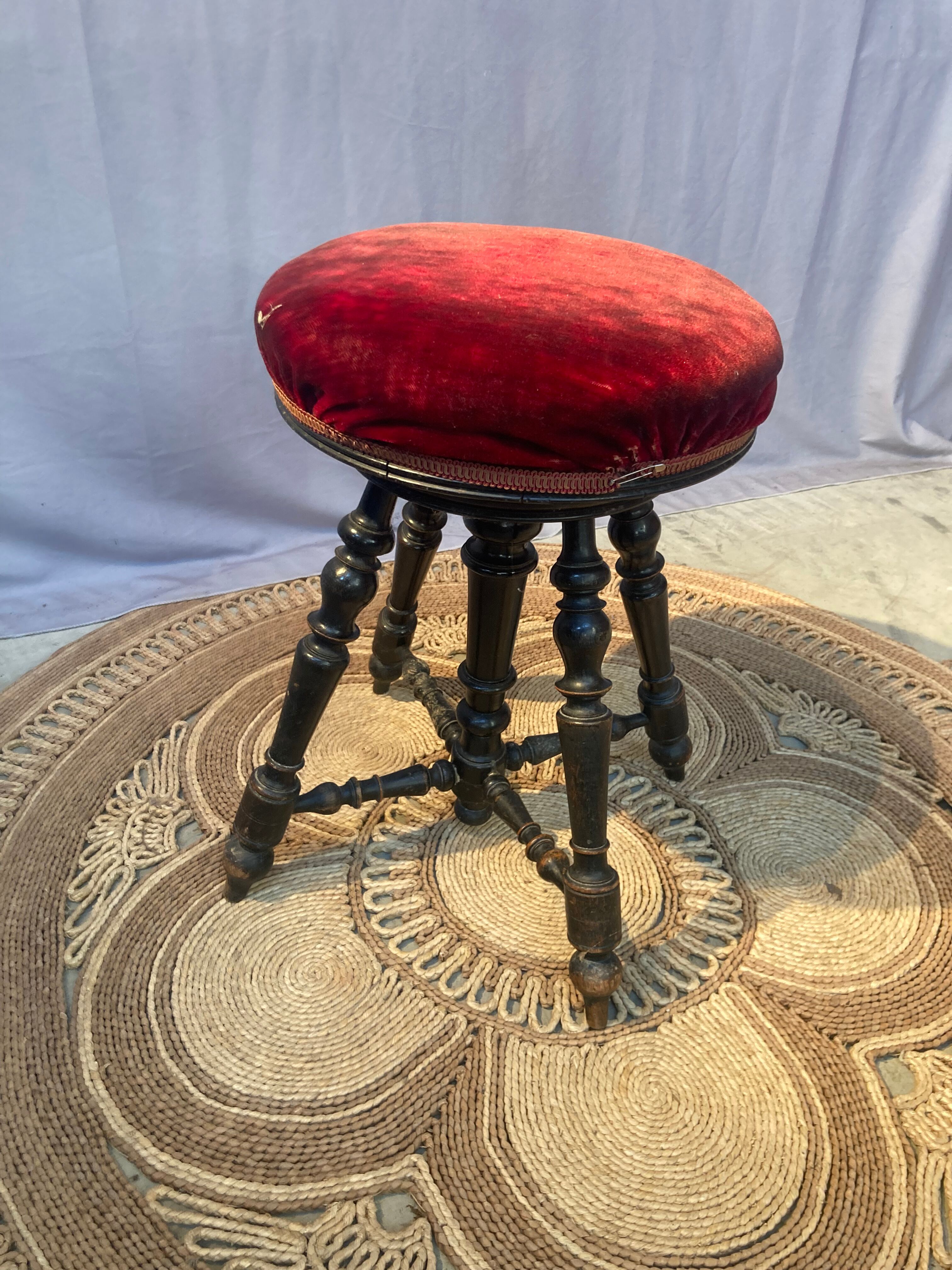 Blackened wooden piano stool Napoleon lll style